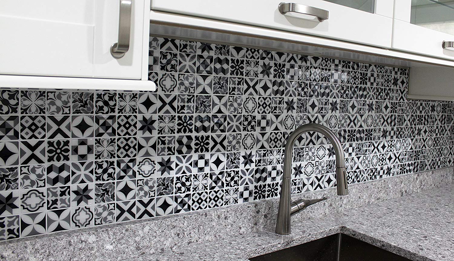 Caro, 6 Tic Tac Tiles Premium Anti Mold Peel Stick Wall Tile Backsplash in Moroccan Design